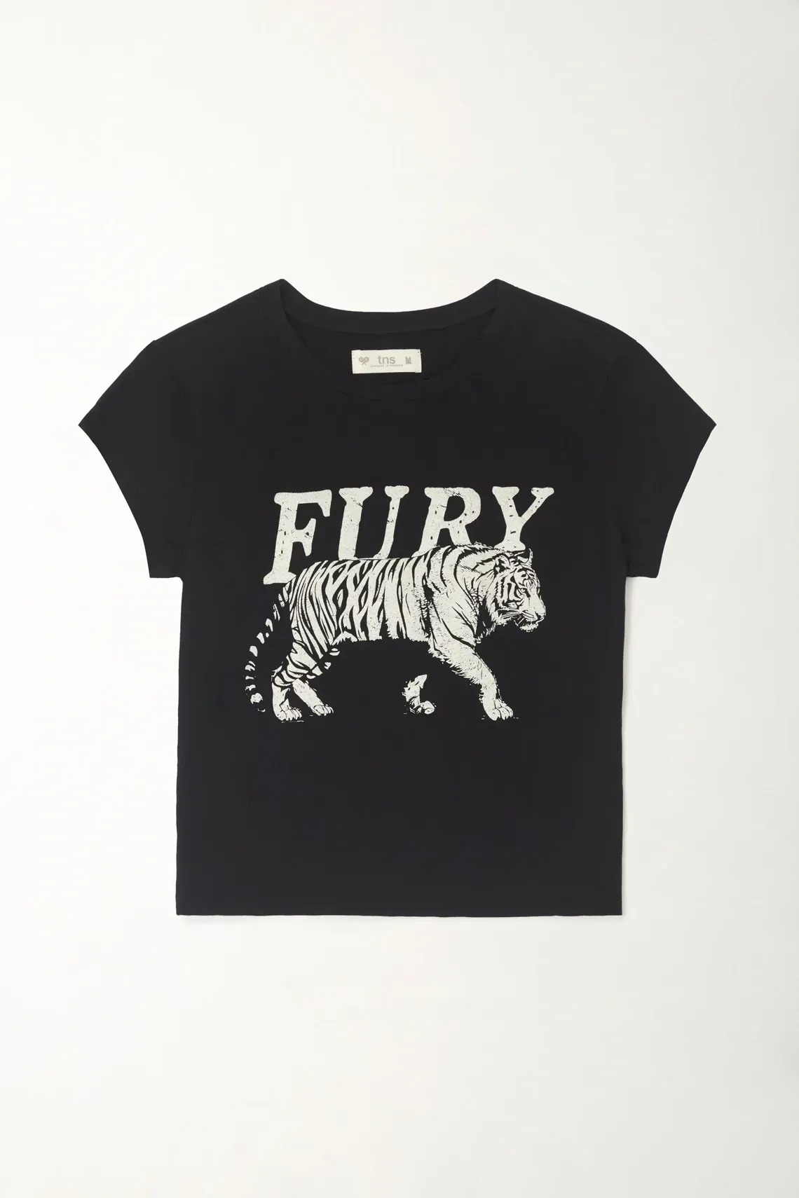 Camiseta crop estampada negra para mujer