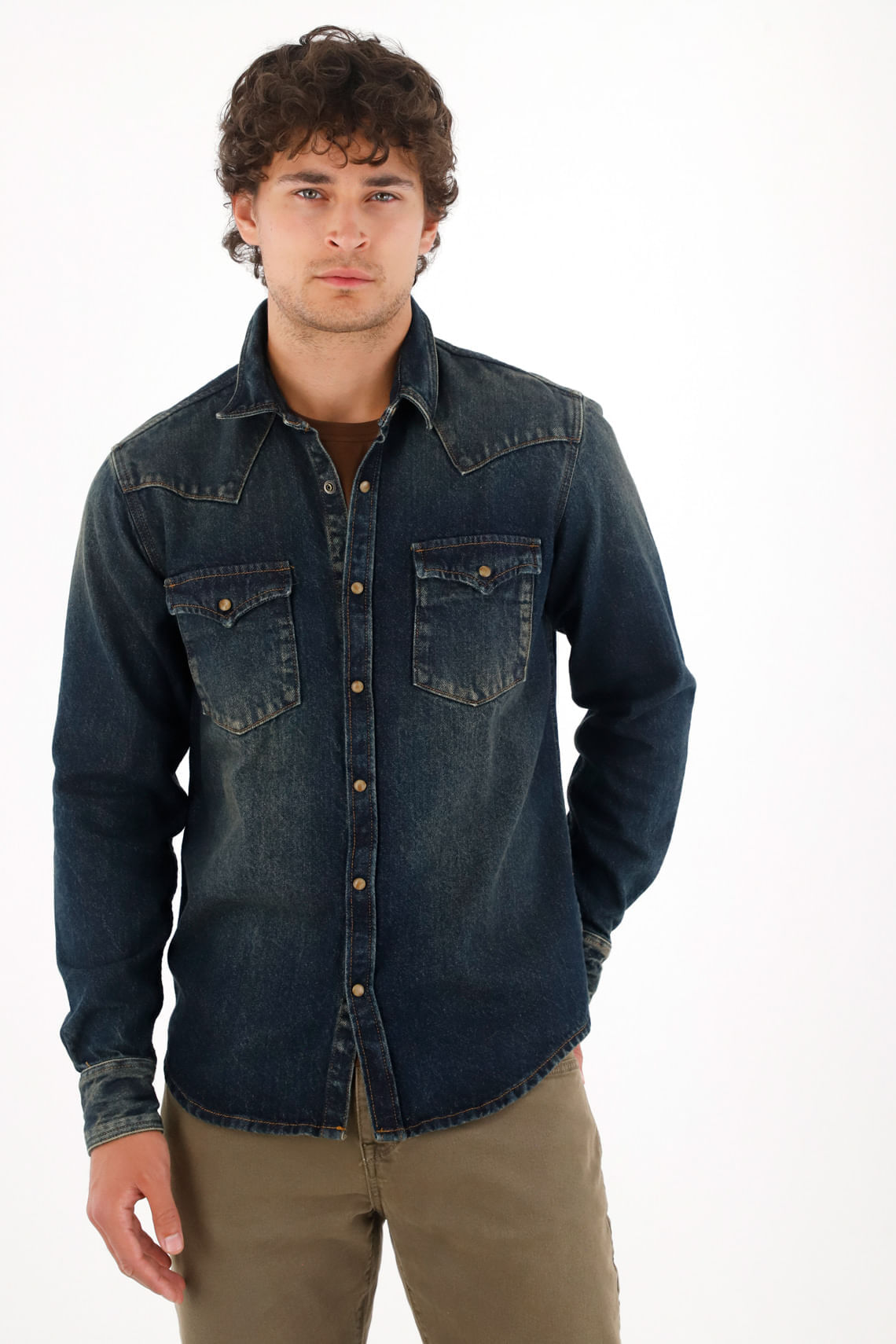 Camisa en denim azul para hombre