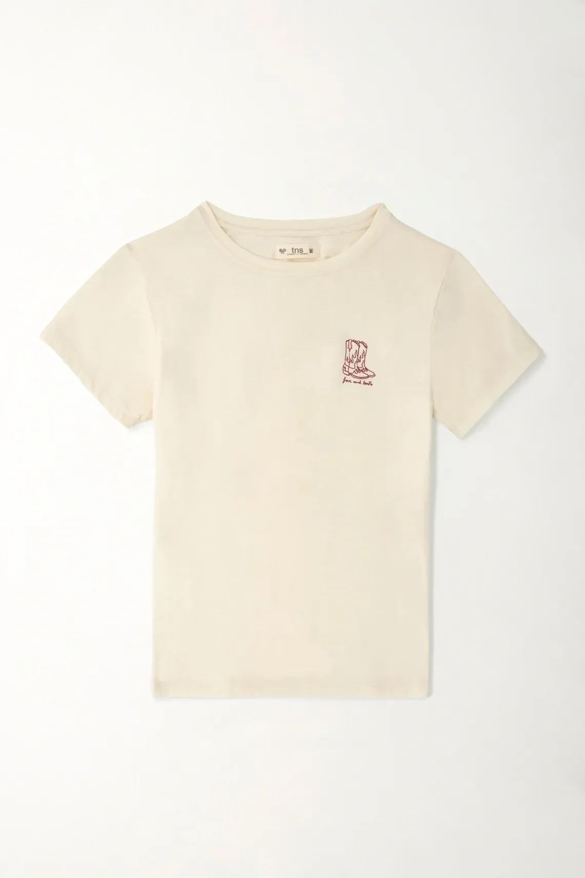 Camiseta básica con estampado de botas texanas crudo para mujer