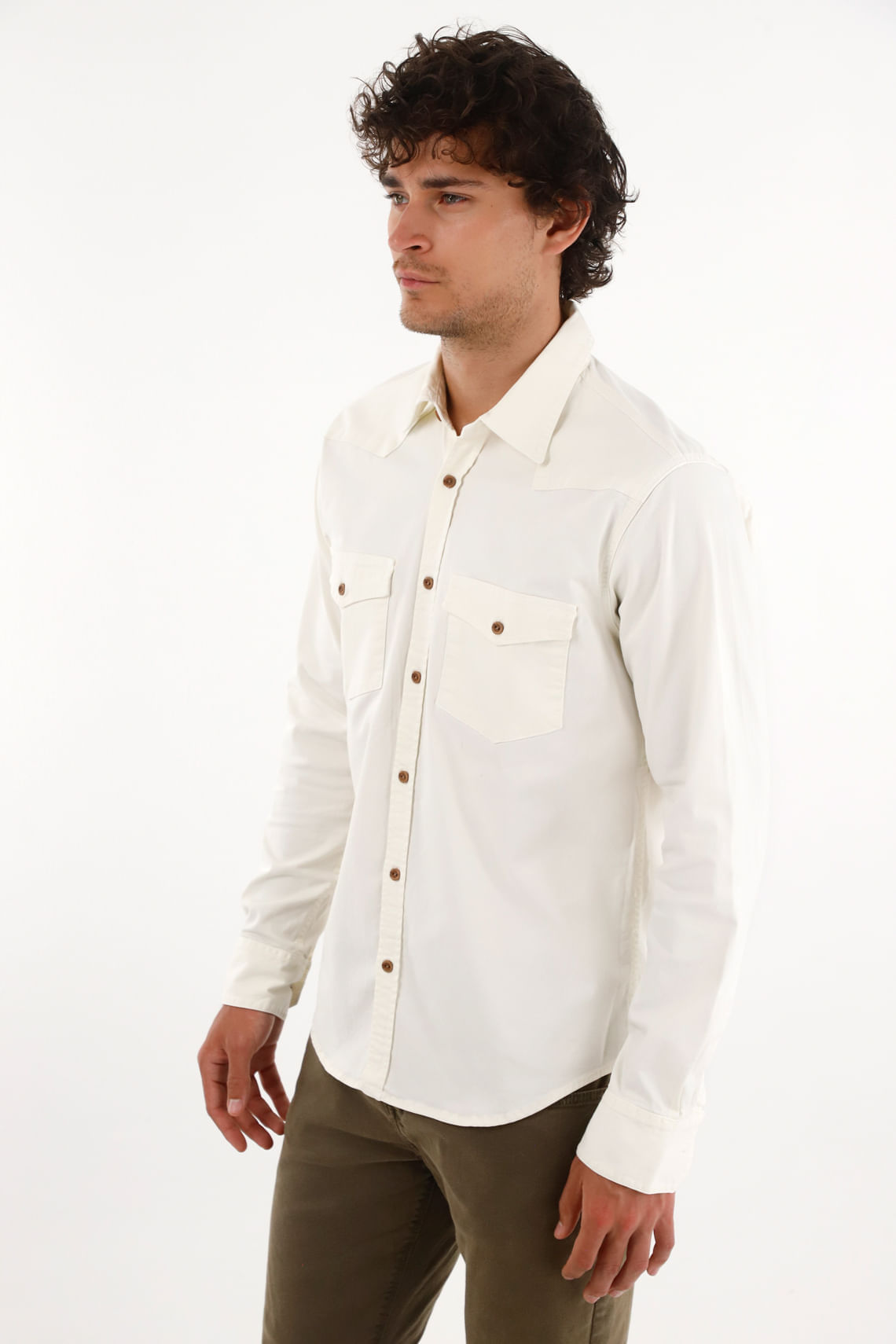 Camisa en dril con bolsillos crudo para hombre