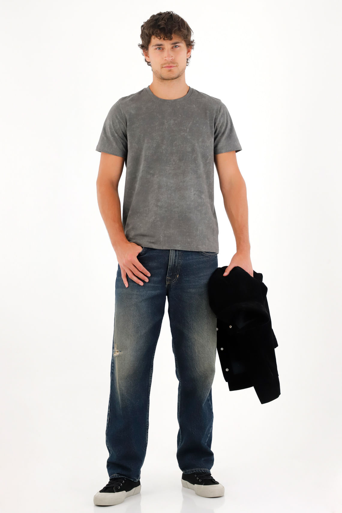 Camiseta básica con efecto desgastado gris para hombre