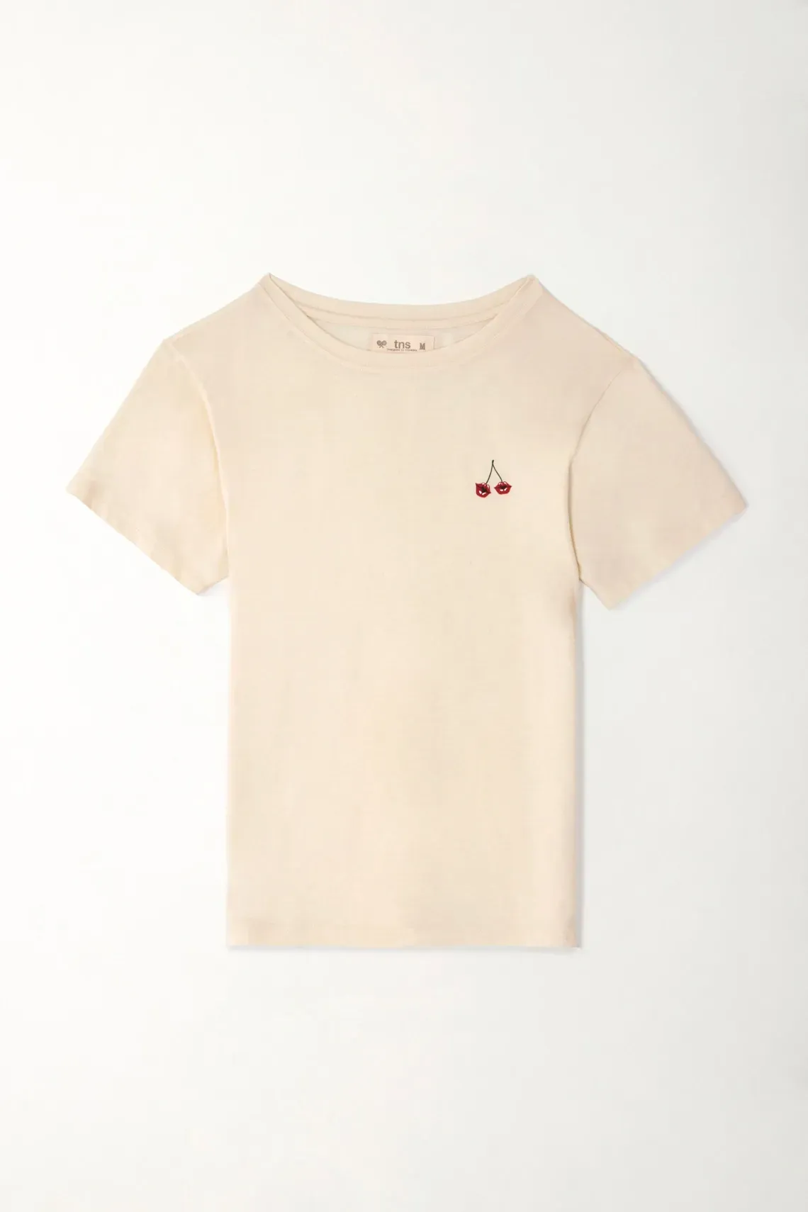 Camiseta básica estampada de cerezas crudo para mujer