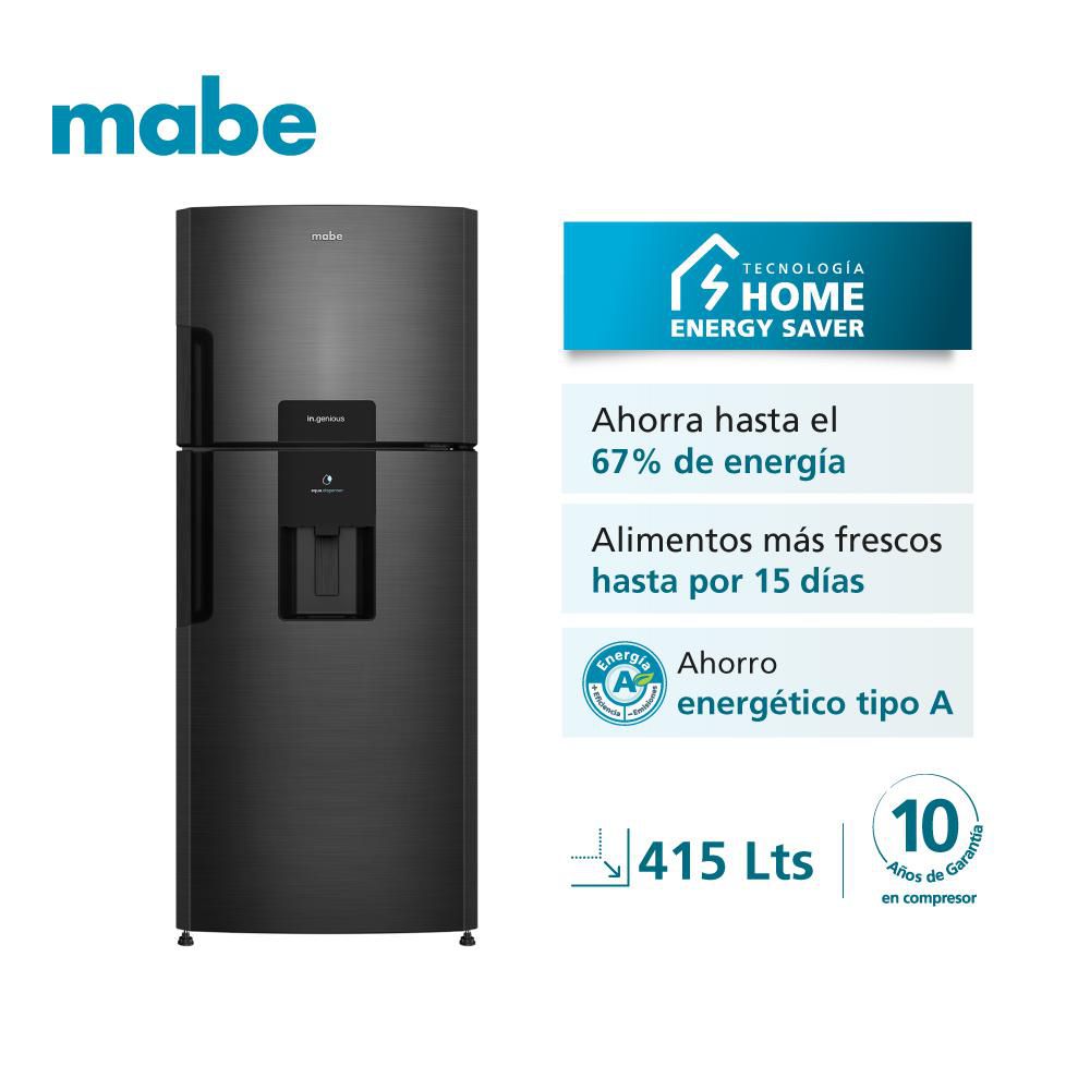Nevera MABE No Frost Congelador Superior 394 Litros Netos RMP415GCC RMP415GCC Black Steel