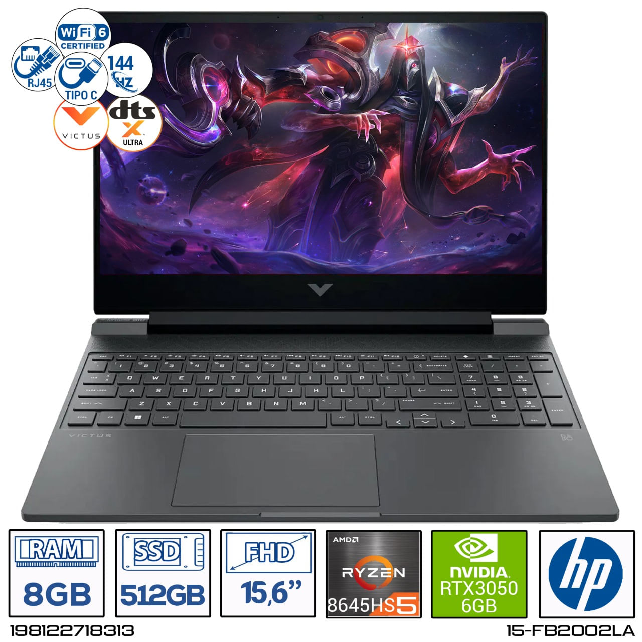 Computador Portatil Gamer HP Victus 15.6 Pulgadas Fb2002la AMD Ryzen 5 - RAM 8GB - Disco SSD 512GB - Gris Oscuro