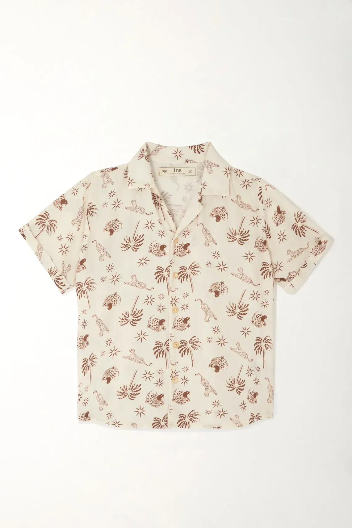 Camisa tipo bowling con estampado tropical para niño