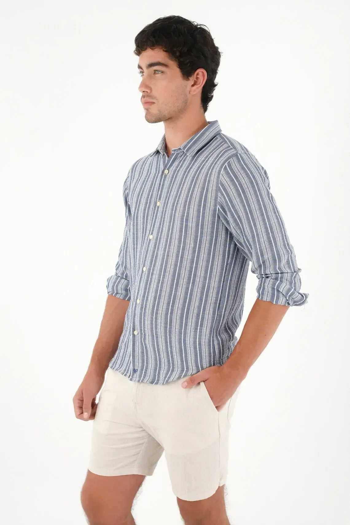 Camisa manga larga a rayas para hombre