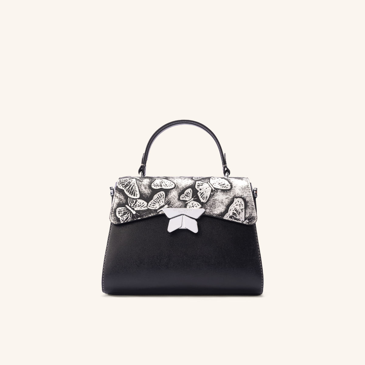 Bolso De Mano Alma Con Cadena Platino Mariposas