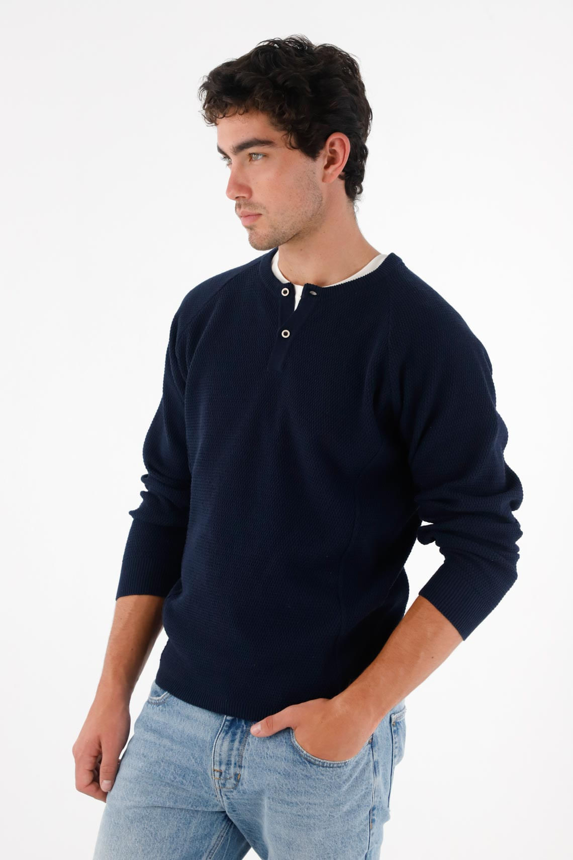 Buzo con botones azul para hombre