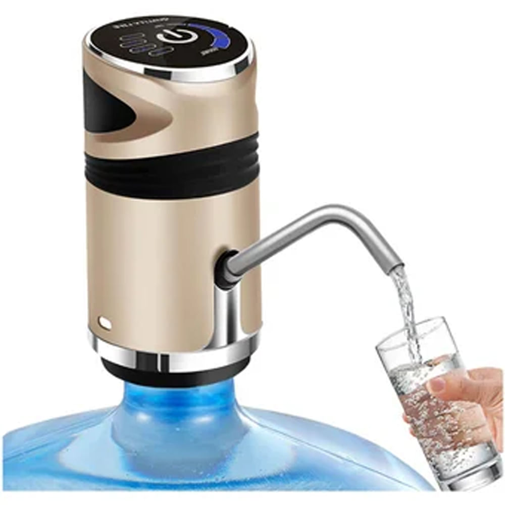 Dispensador Agua Metalico Electrico Botellon Bomba Recargable Dorado