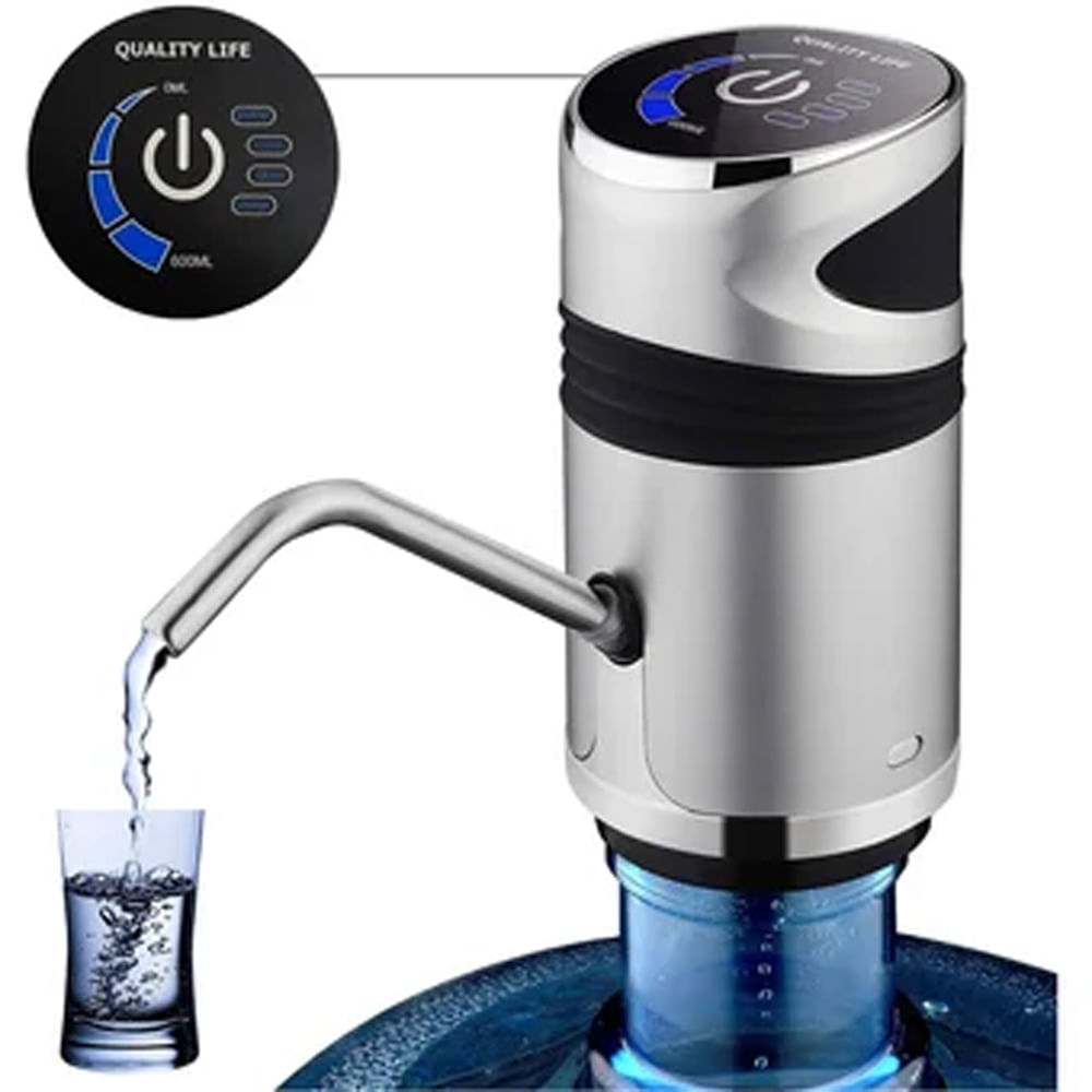Dispensador Agua Metalico Lujo  Automatico Botellon Bomba Recargable Gris