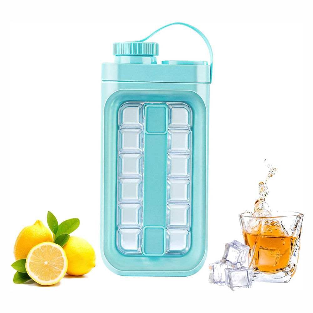 Bandeja Molde Cubos Hielo 3en1 Botella Portatil Hielero Botilito Azul