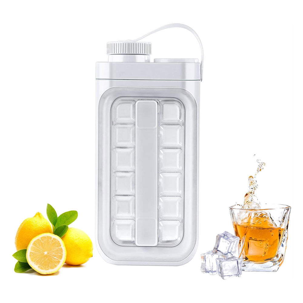Bandeja Molde Cubos Hielo 3en1 Botella Portatil Hielero Botilito Blanco