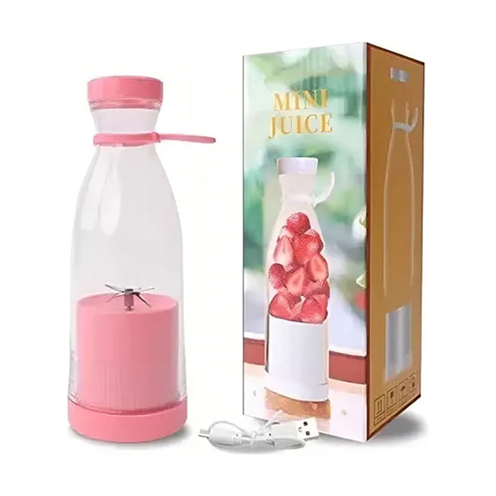 Licuadora Portátil Botella 350ml Rosa Mini Recargable 4 Cuchillas