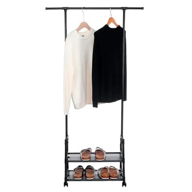 Organizador 2 Estantes Zapatos Colgar Ropa Perchero Tipo Closet Negro