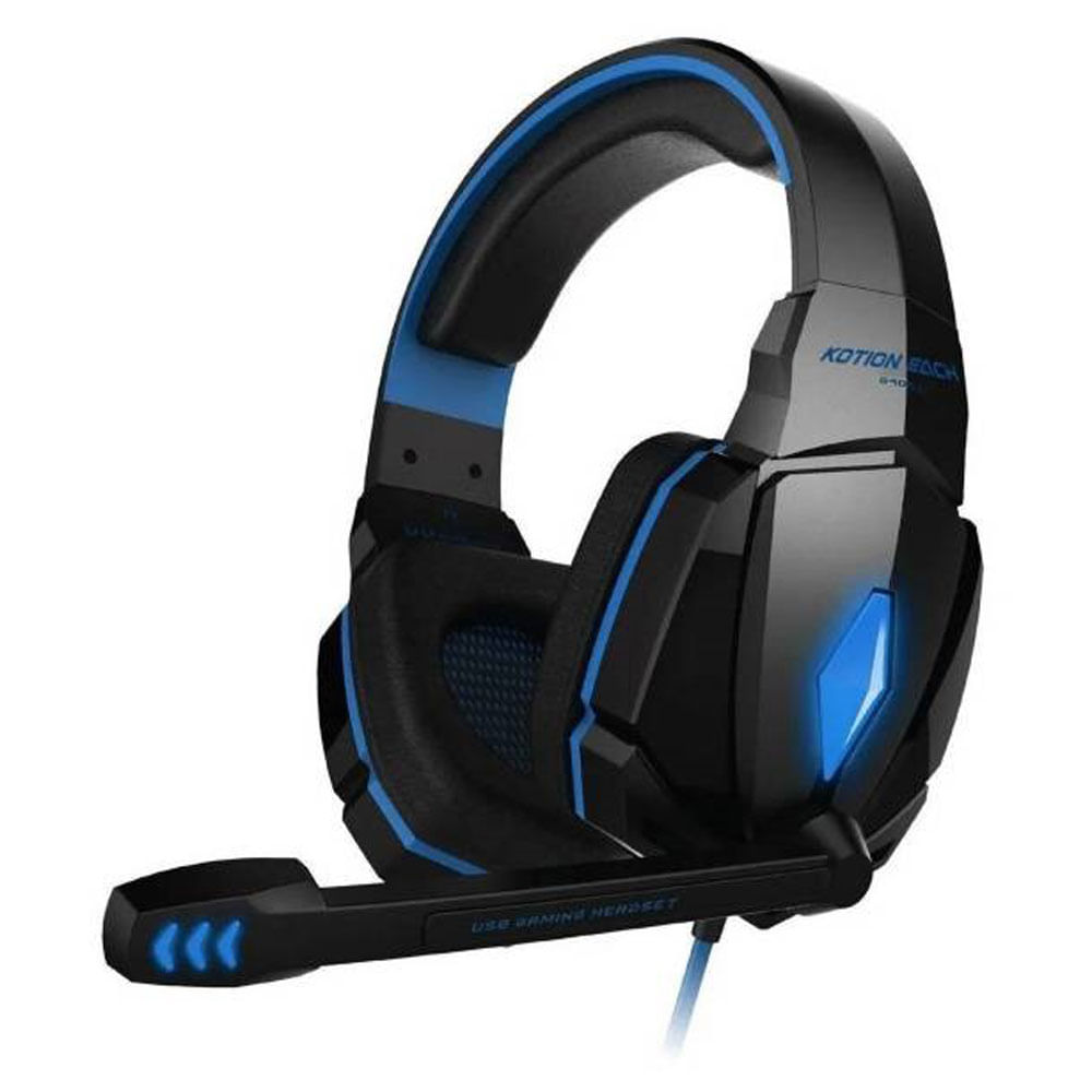 Audifono Microfono Luz Led Gamer G4000 Azul Diadema PC Celular