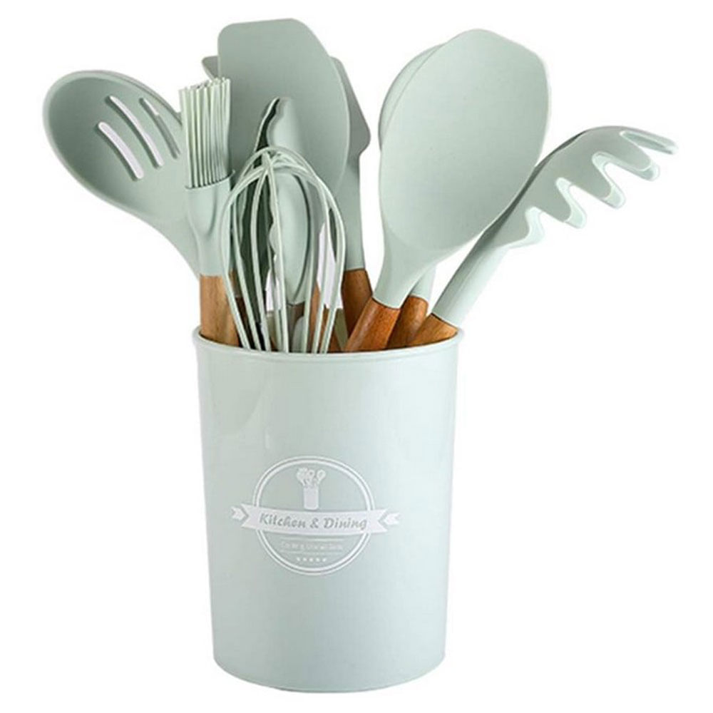 Set 12 Utensilios Cocina Silicona Cocina Resistentes Color Verde