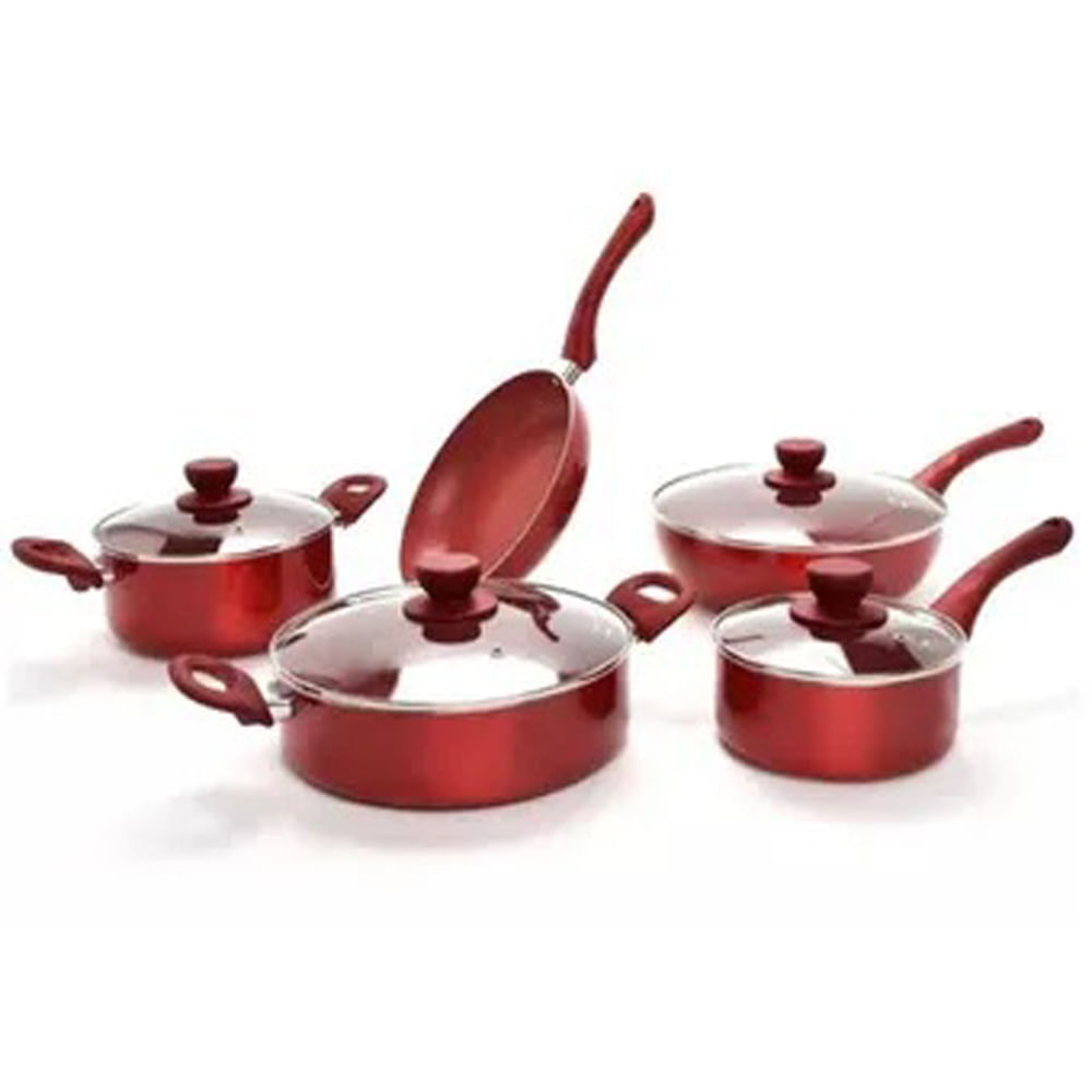 Bateria Ollas 9 Piezas Recubrimiento Granito Antiadherente Rojo