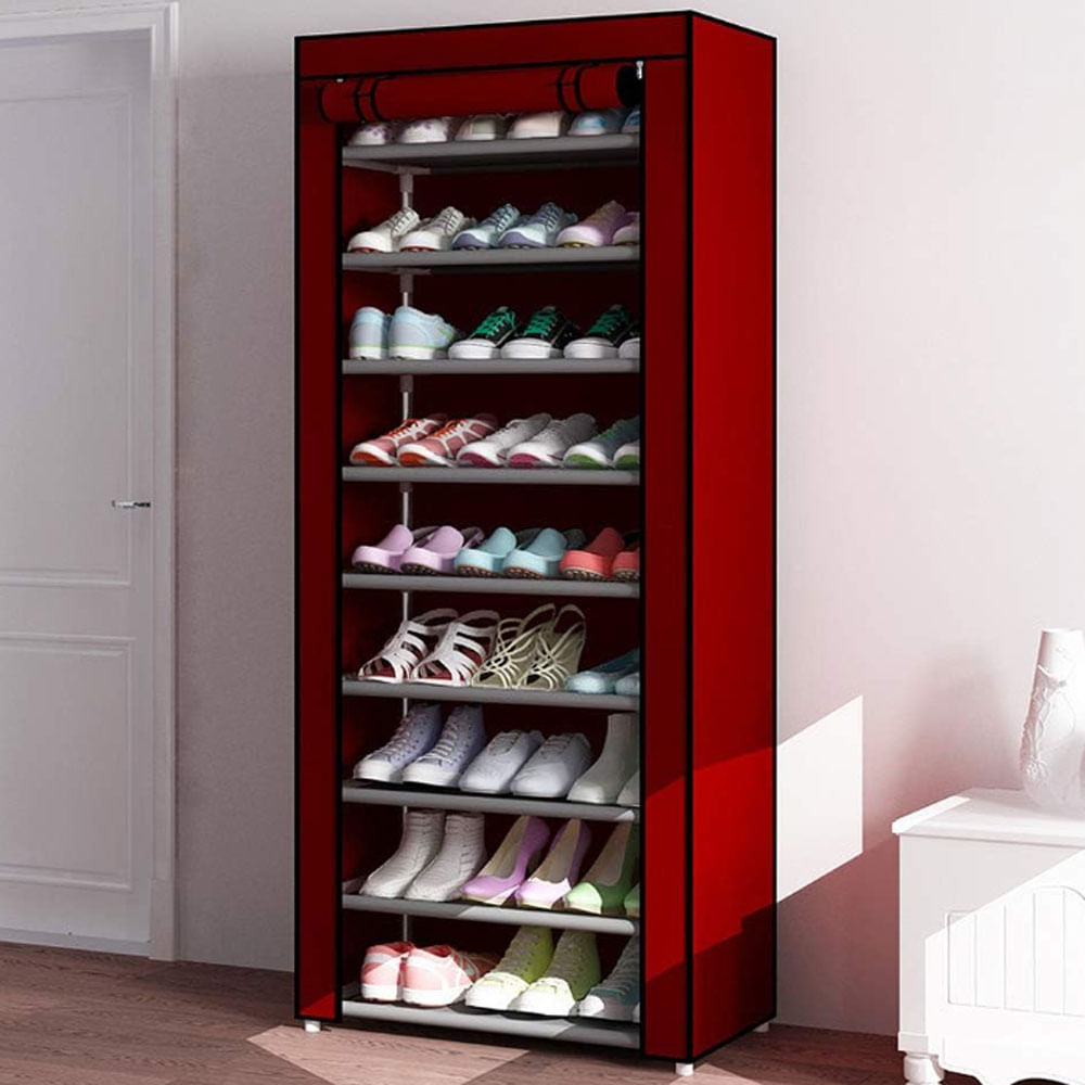 Zapatero Tela Rojo Organizador Zapatos 9 Niveles Desarmable