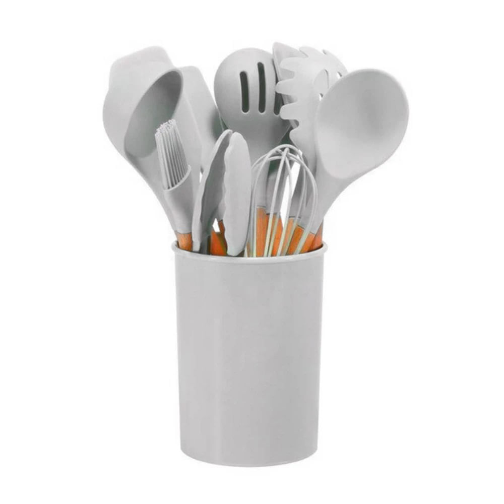 Set 12 Utensilios De Cocina Silicona Resistente Calor Juego Gris