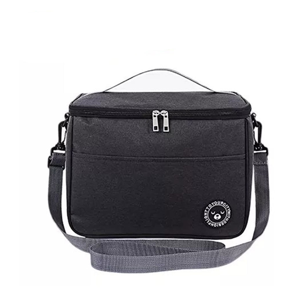 Lonchera Bolsa Termica Tela Grande Portatil Lavable Negro