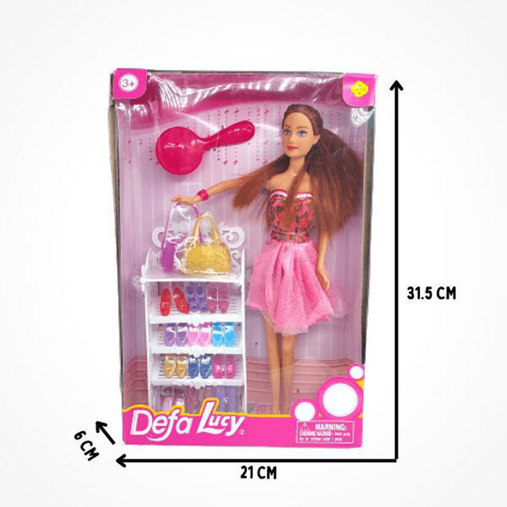 Muñeca Elegante Zapatero Tacones Bolsos Fiesta 8316 Vestido Fuccia