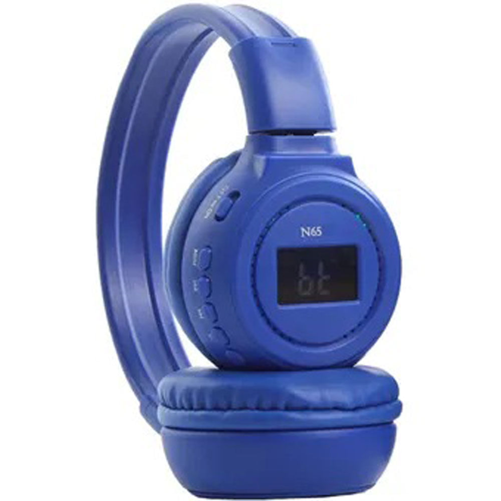 Audifonos Bluetooth LCD Radio FM MicroSD Mp3 N65 Azul Diadema Stereo