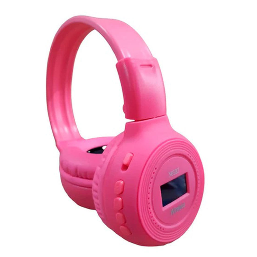 Audifonos Bluetooth LCD Radio FM MicroSD Mp3 N65 Rosado Diadema Stereo