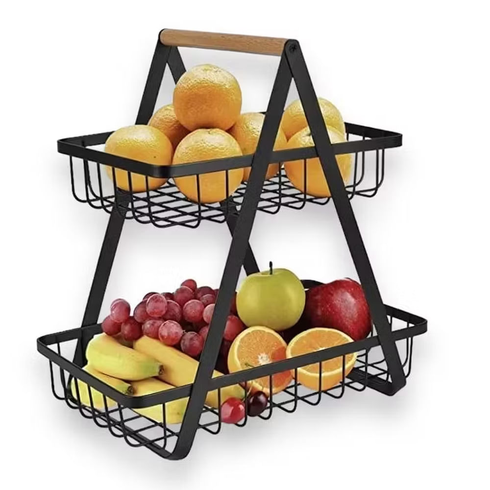 Organizador Frutas Cocina Negro 2 Niveles Estante Mango