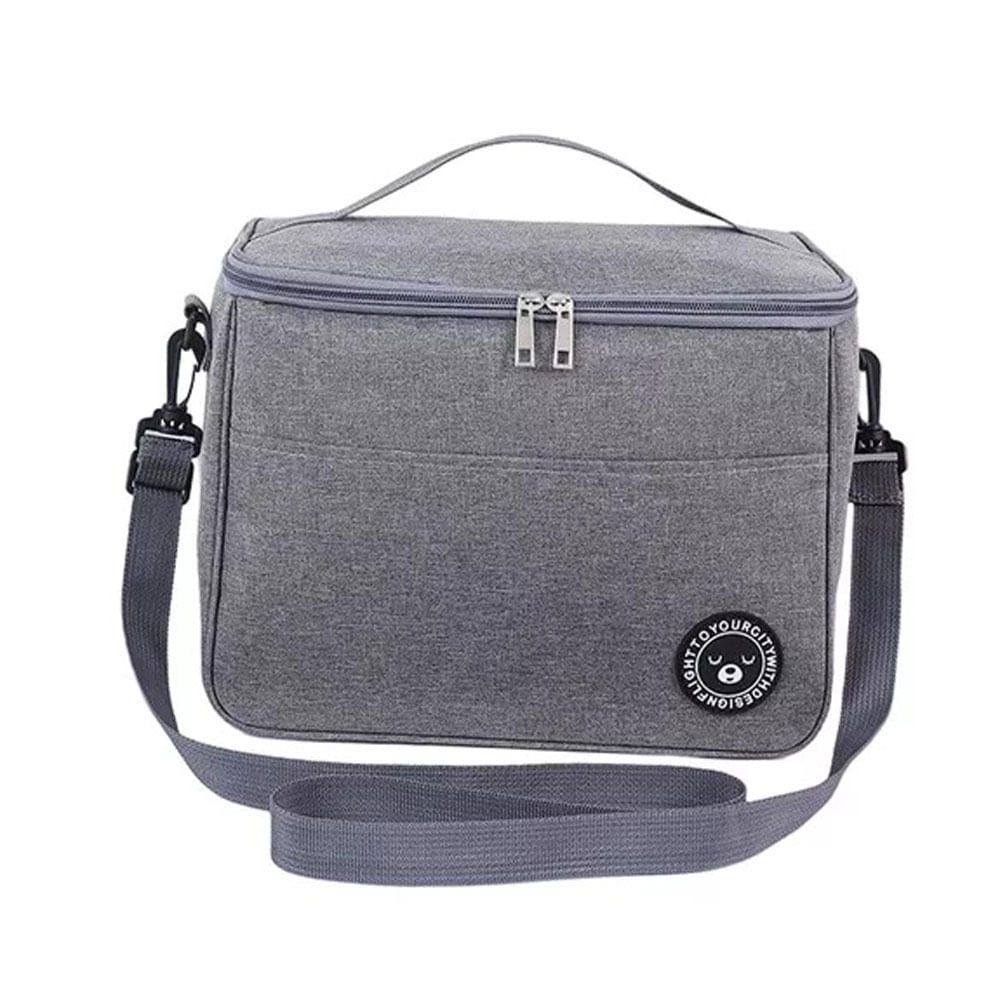 Lonchera Bolsa Termica Tela Grande Portatil Lavable Gris