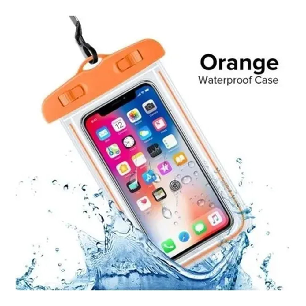 Estuche Funda Celular Impermeable Naranja Contra Agua Sencilla Forro