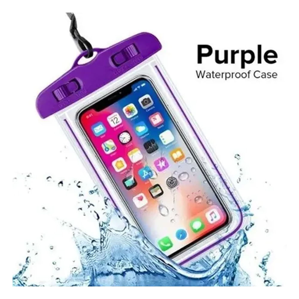 Estuche Funda Celular Impermeable Morado Contra Agua Sencilla Forro