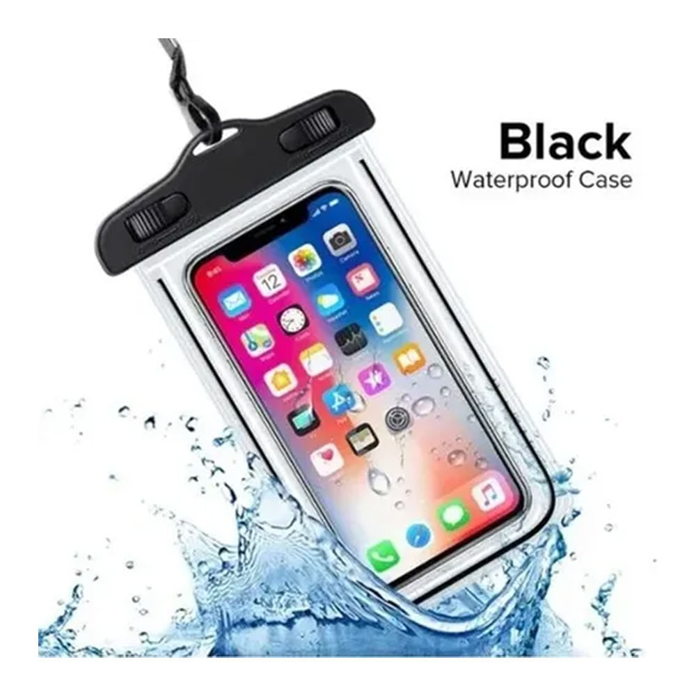 Estuche Funda Celular Impermeable Negro Contra Agua Sencilla Forro