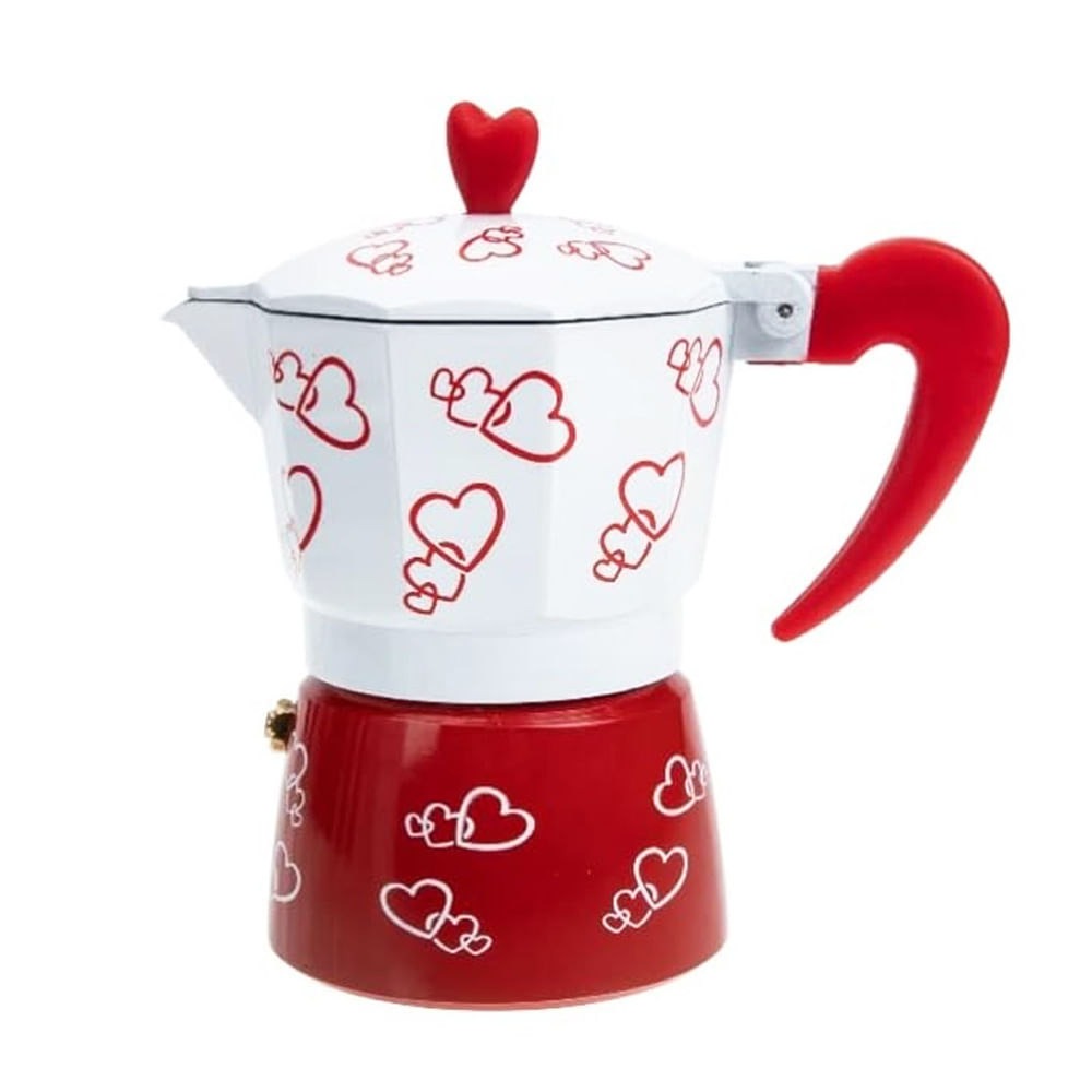 Cafetera Italiana Diseño Corazones Estufa Aluminio Mano 9 Tazas