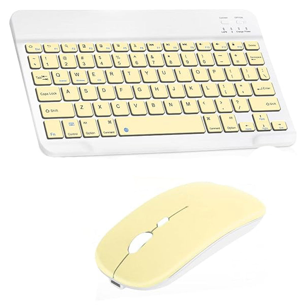 Combo Mouse Teclado Inalambrico AN-030 Bluetooth Recargable Amarillo