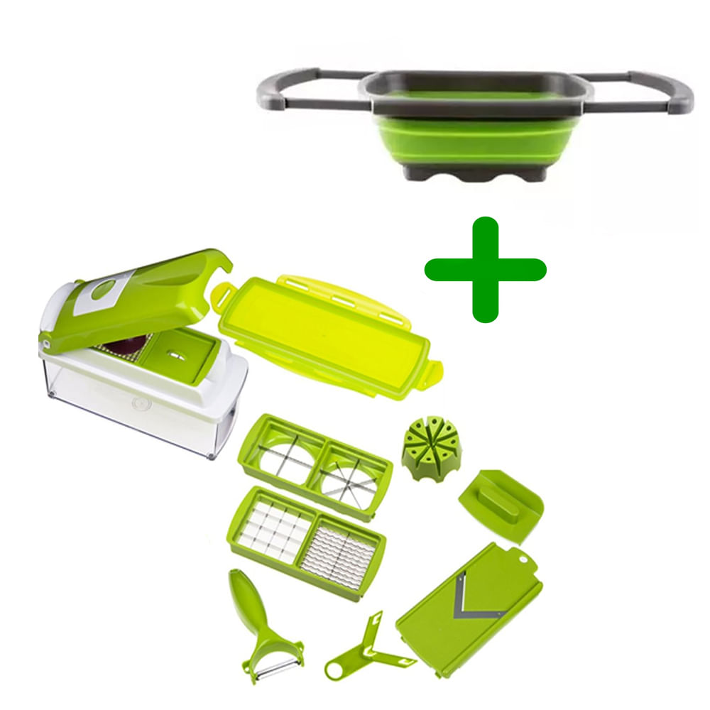 Combo Rallador Picatodo Ayudante Cocina Escurridor Plegable Verduras