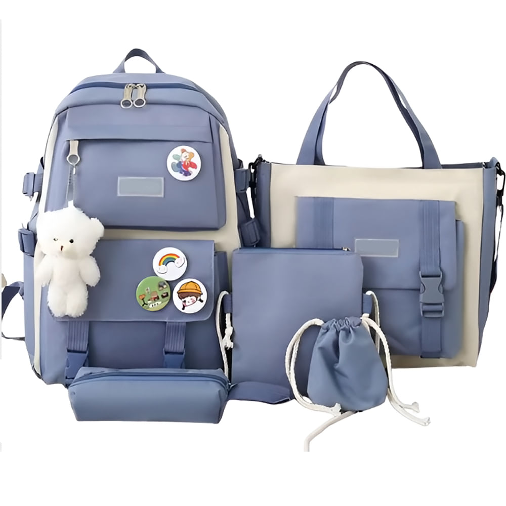 Maleta 5 Piezas Mochila Bolso Mano Cartuchera Bolso Hombro Azul
