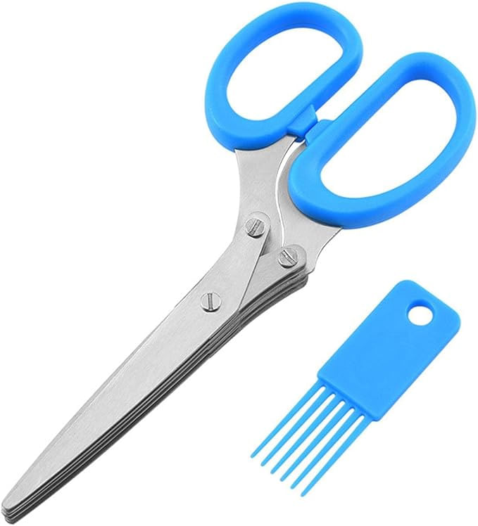 Tijeras Picadora Cortador Verduras 5 Capas Utensilio Cocina Acero Azul