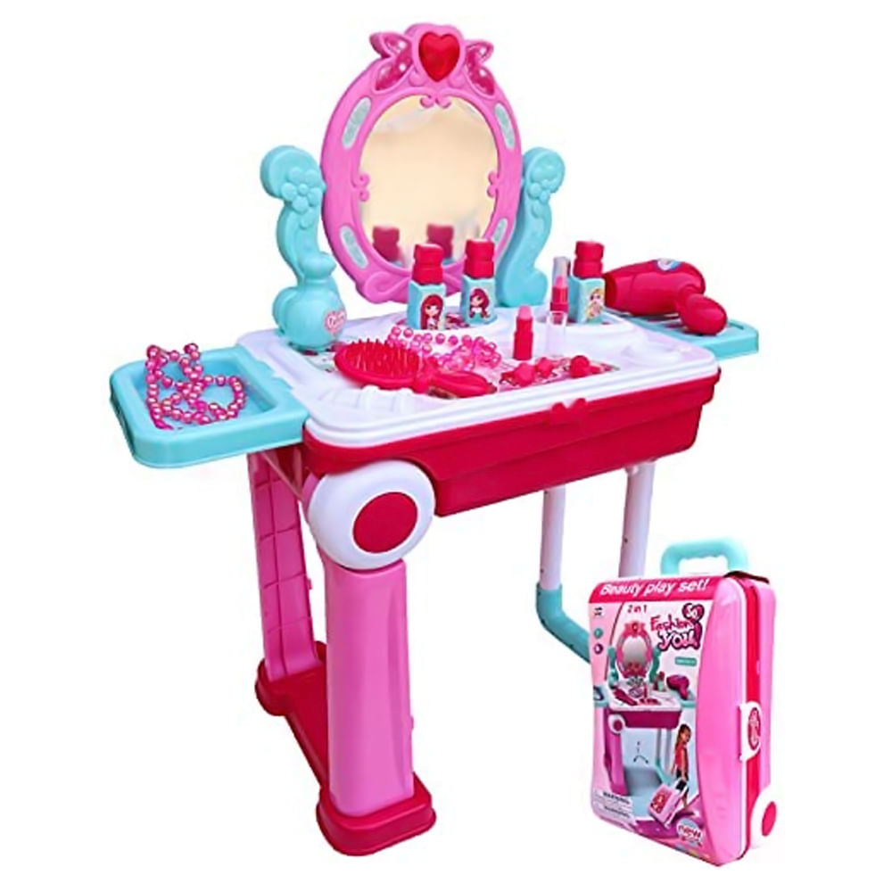 Maleta Ruedas Tocador Infantil Maquillaje Accesorios Salon Belleza Niñas