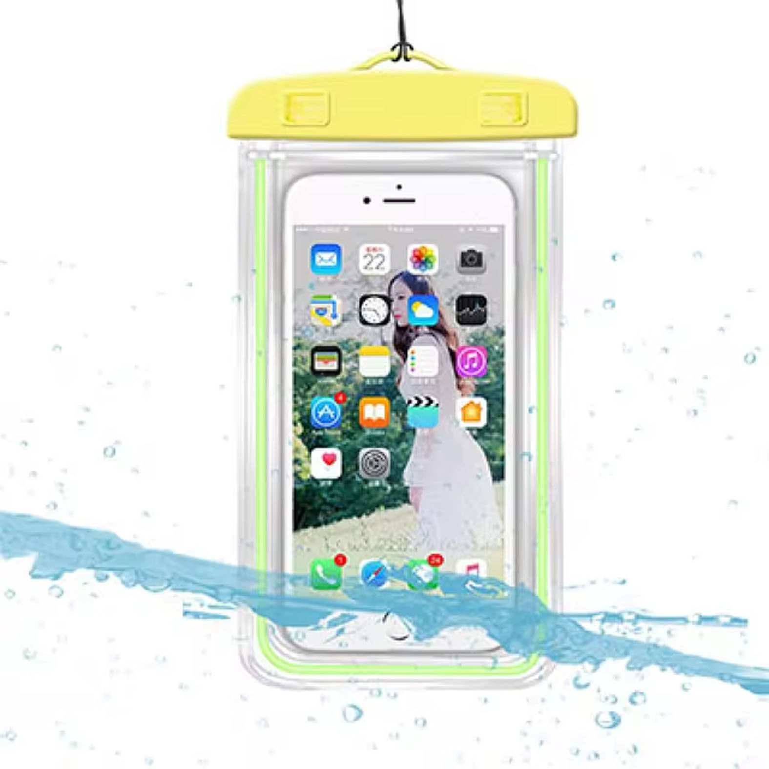 Estuche Funda Celular Impermeable Amarilla Contra Agua Sencilla Forro