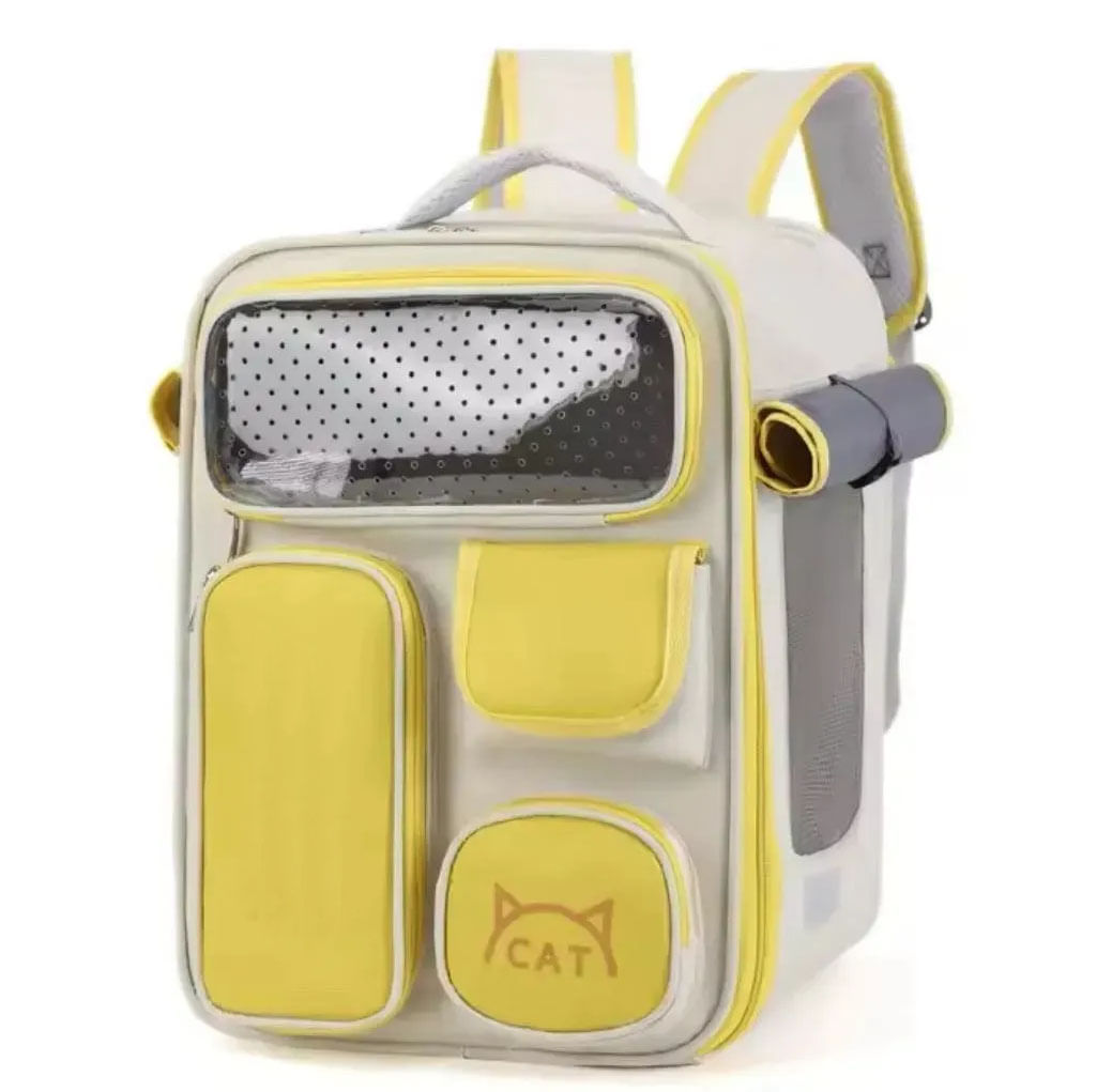 Maleta Neon Grande Mascotas Mochila Respirable Gatos Amarilla