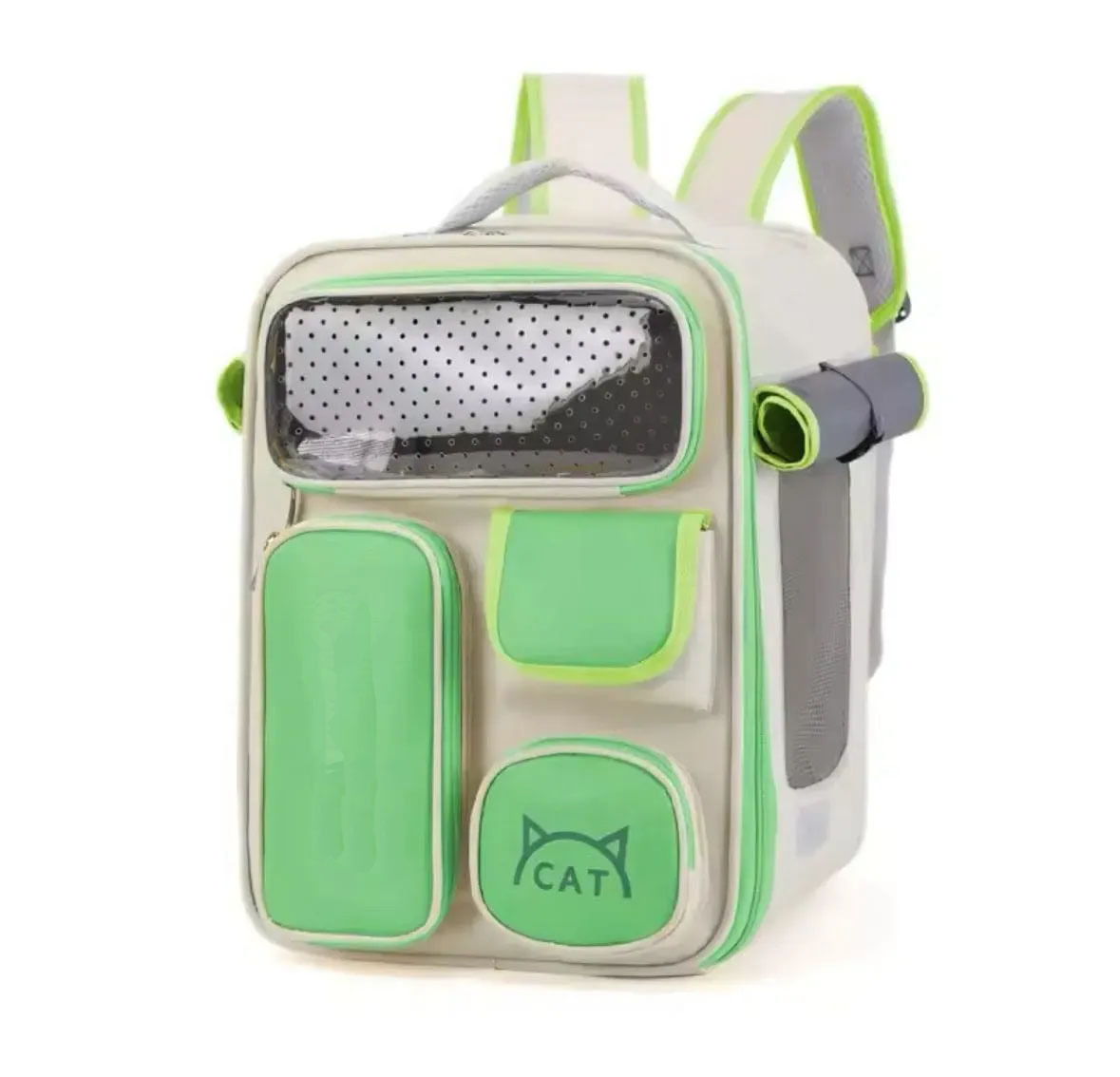 Maleta Neon Grande Mascotas Mochila Respirable Gatos Verde