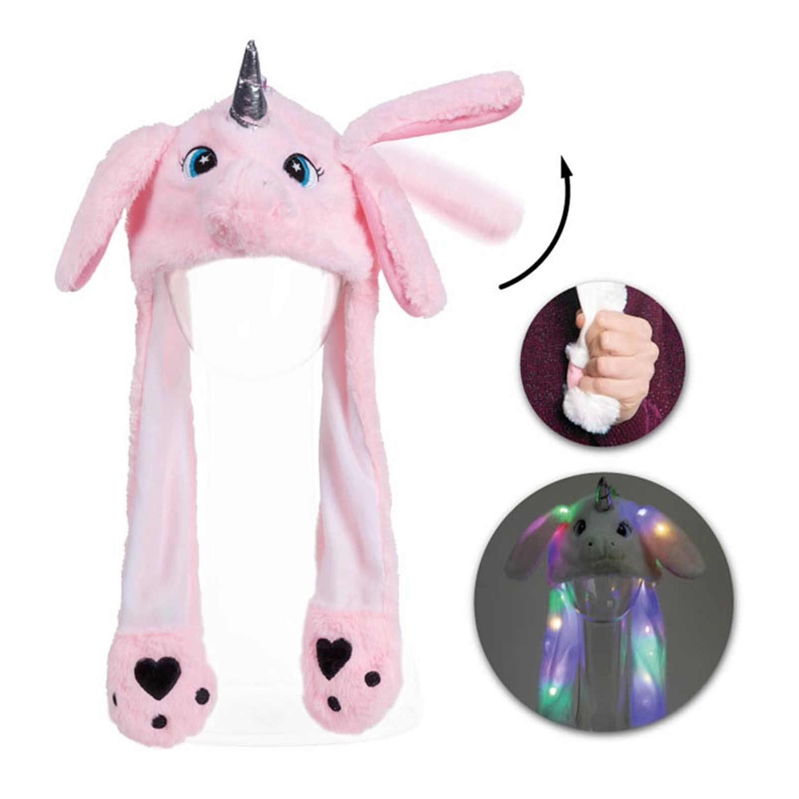 Gorro Unicornio Orejas Moviles Iluminacion LED Sombrero Peluche Rosa