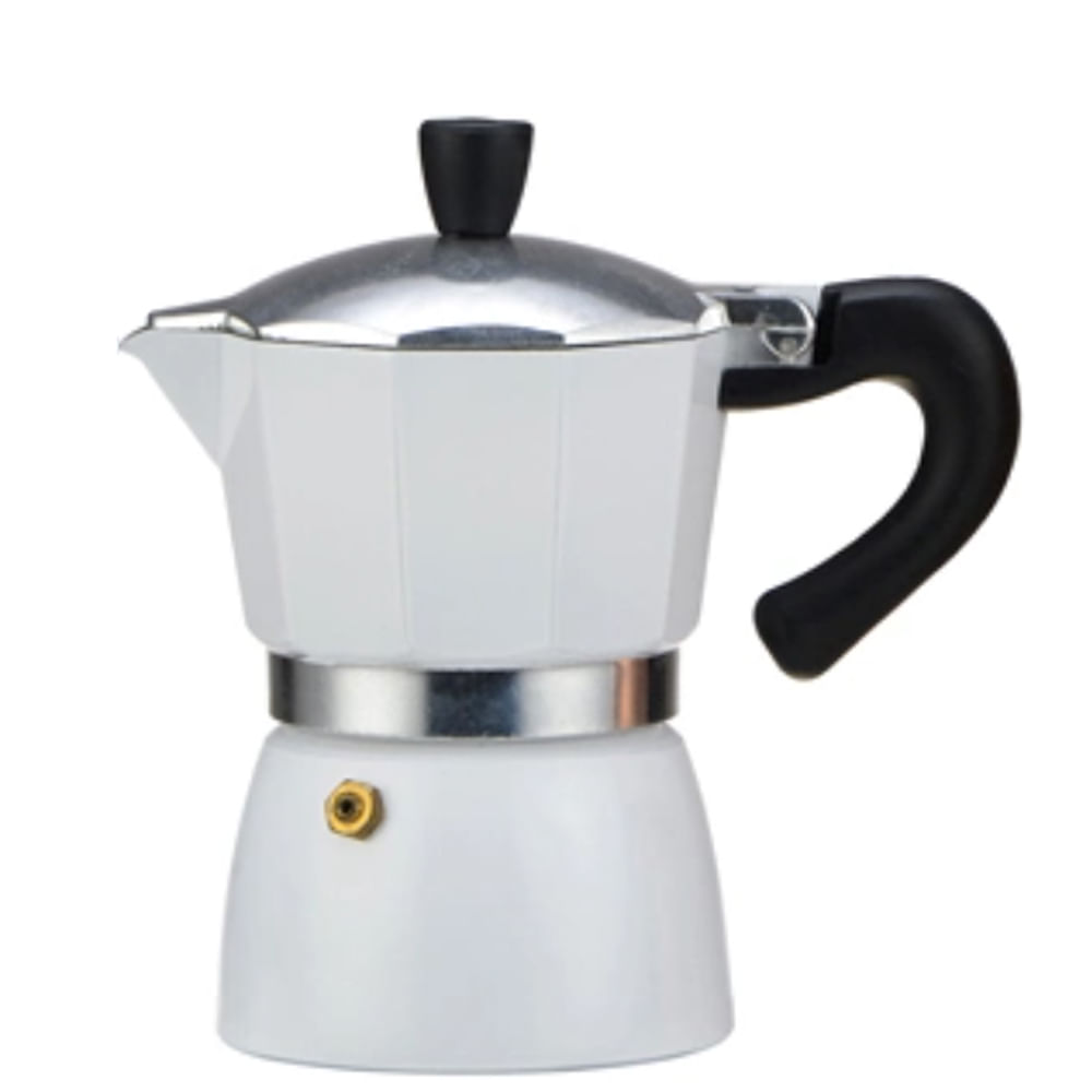 Cafetera Italiana 9 tazas Aluminio Valvula Presion Expreso Moka Blanco