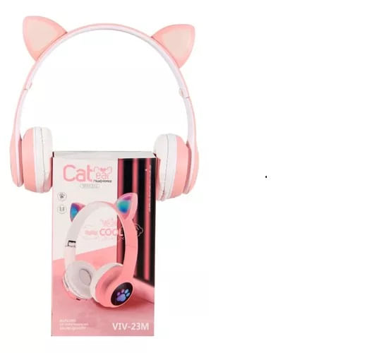 Audífonos Gamer Diadema Orejas Gato Color Rosa