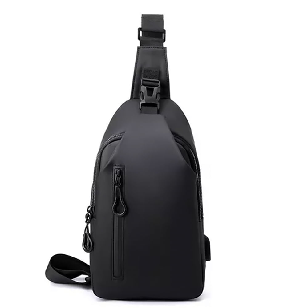Bolso Pechero Canguro Cremallera Broche Seguridad Puerto Usb Negro