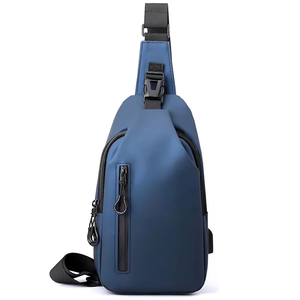 Bolso Pechero Canguro Cremallera Broche Seguridad Puerto Usb Azul