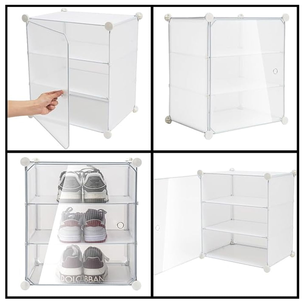 Organizador Armario Zapatos Plasticos 2 Niveles 3 Divisiones Apilable Bl