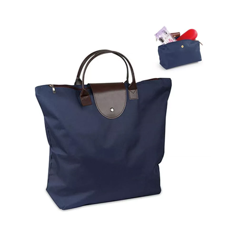 Bolso Cartera Mano Grande Plegable Cosmetiquera Incluida Azul