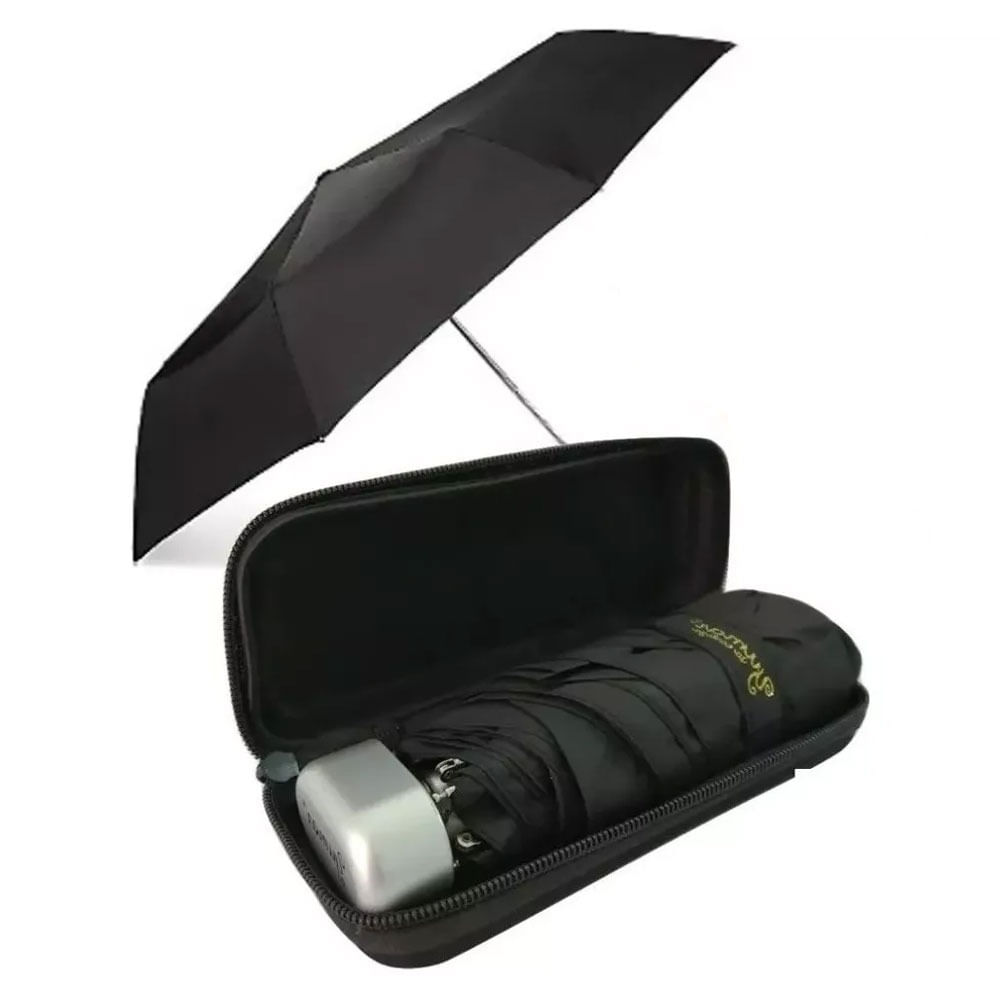 Mini Sombrilla Paraguas Personal Estuche Duro Lluvia Negro
