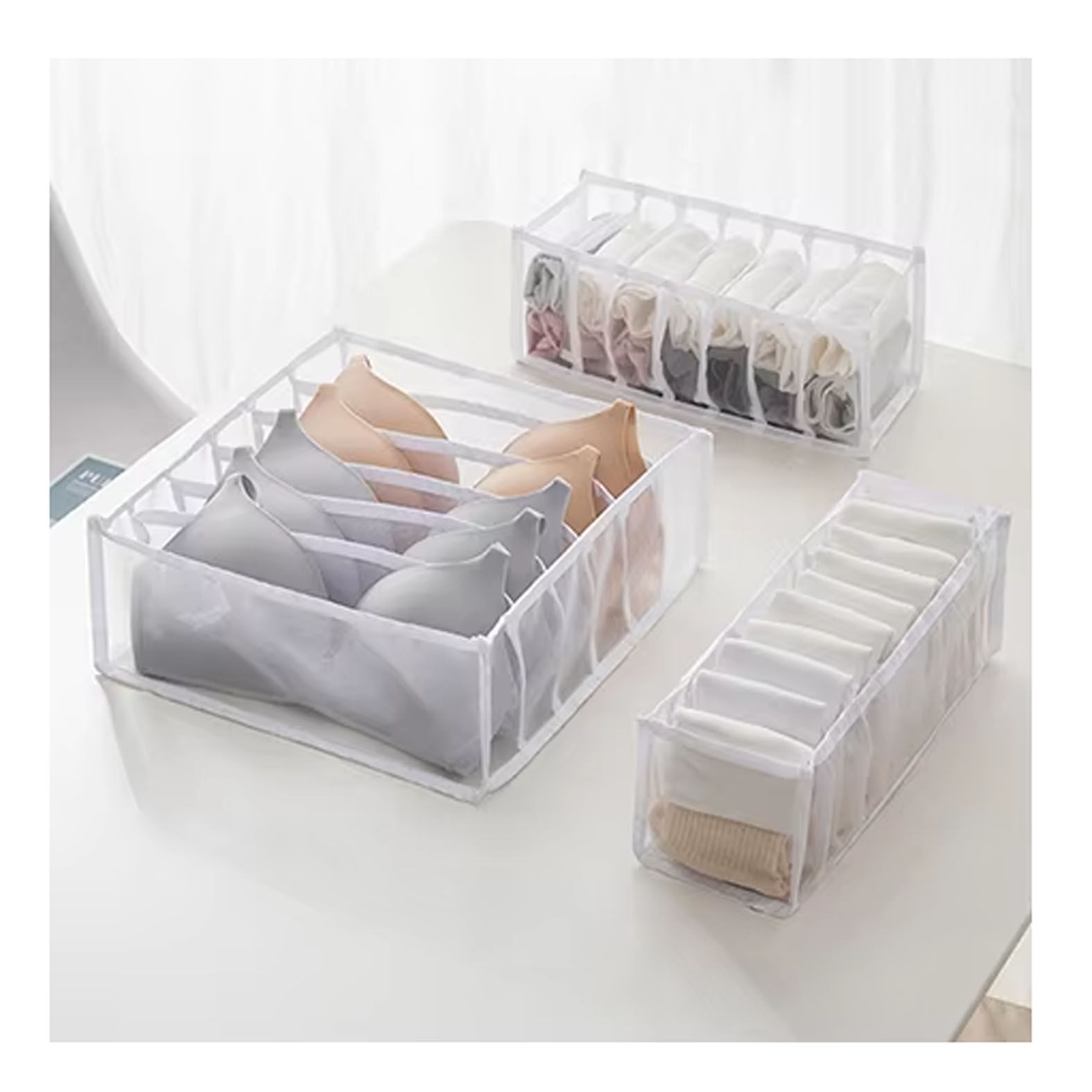 Set X3 Organizador Armario Divisores Malla Almacenamiento Ropa Interior Blanco